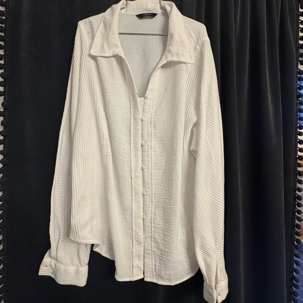 Dokotoo White Blouse waffle mixed media  Button-Up Shirt Business Casual Beach L